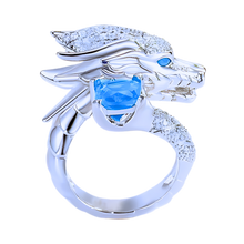 Cargar imagen en el visor de la galería, Anillo de plata con forma de dragón hecho a mano -Azul - Ozerty